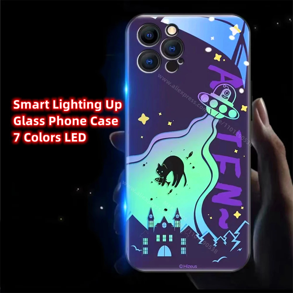 Luxury Graffiti Art Boy Luminous Phone Case LED Light Glass Shockproof Cover For iPhone Air 17 16 15 14 13 12 11 Pro Max Plus view 5