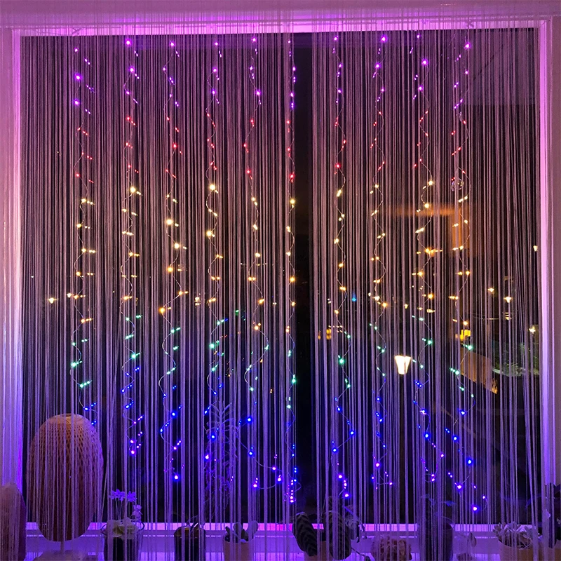 Imagem -03 - Led Fairy Curtain Light com Controle Remoto Decoração de Parede Quarto Arco-íris Cintilante Cores Luzes para Festa Casamento