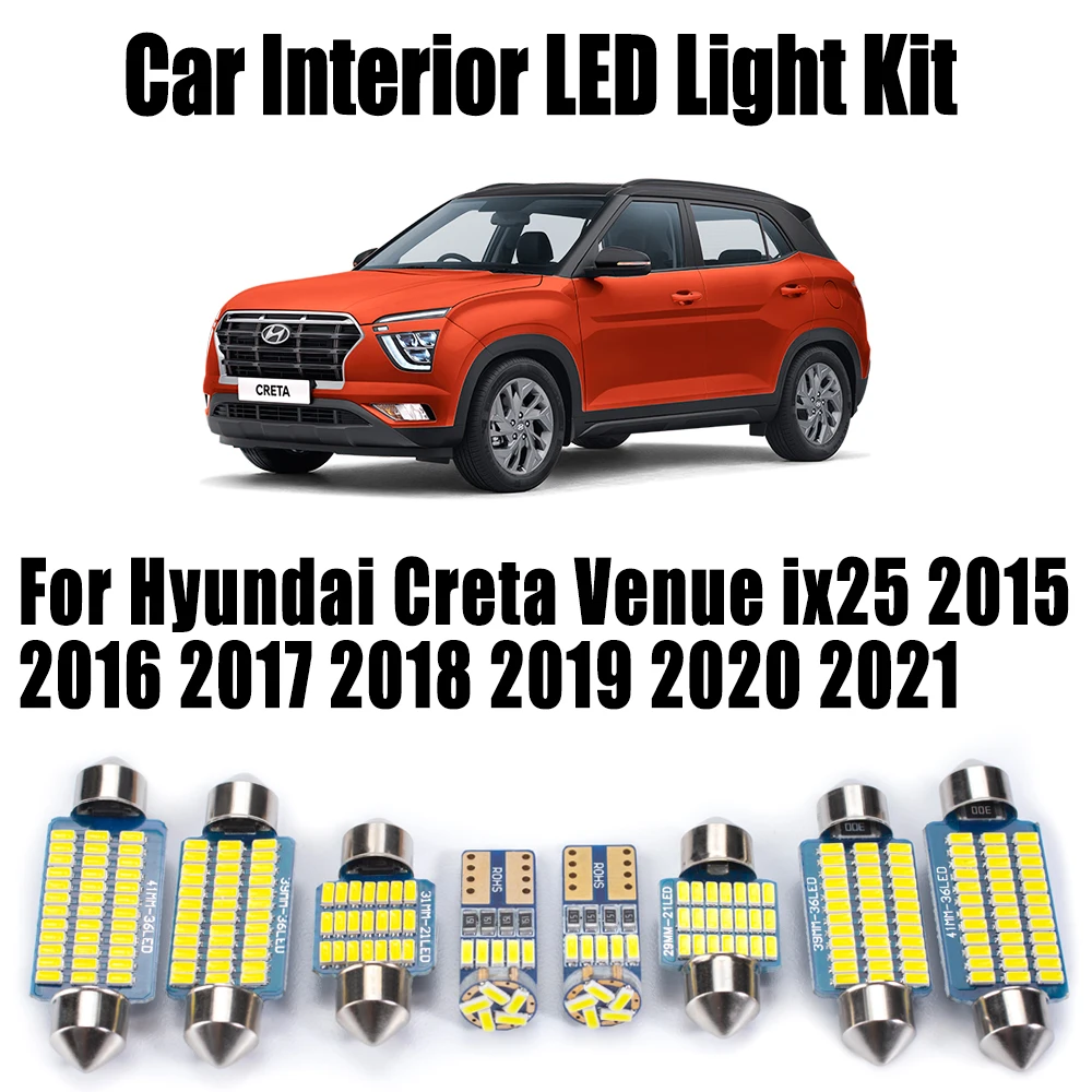 11Pcs Canbus LED Interior Dome Map Light Car Ceiling Bulbs Kit For Hyundai Creta Venue ix25 2015 2016 2017 2018 2019 2020 2021