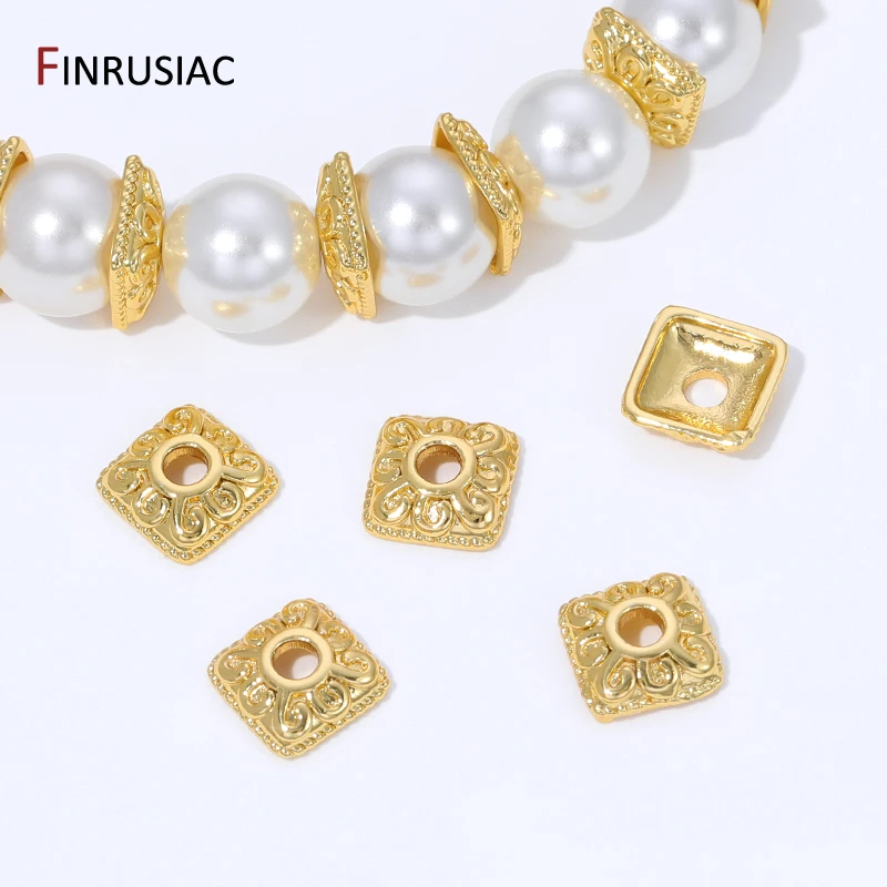 18K Gold Plated Brass Square Beads End Caps For Jewelry, 7mm Flower Bead Caps for DIY Bracelet Necklace Making Accessories