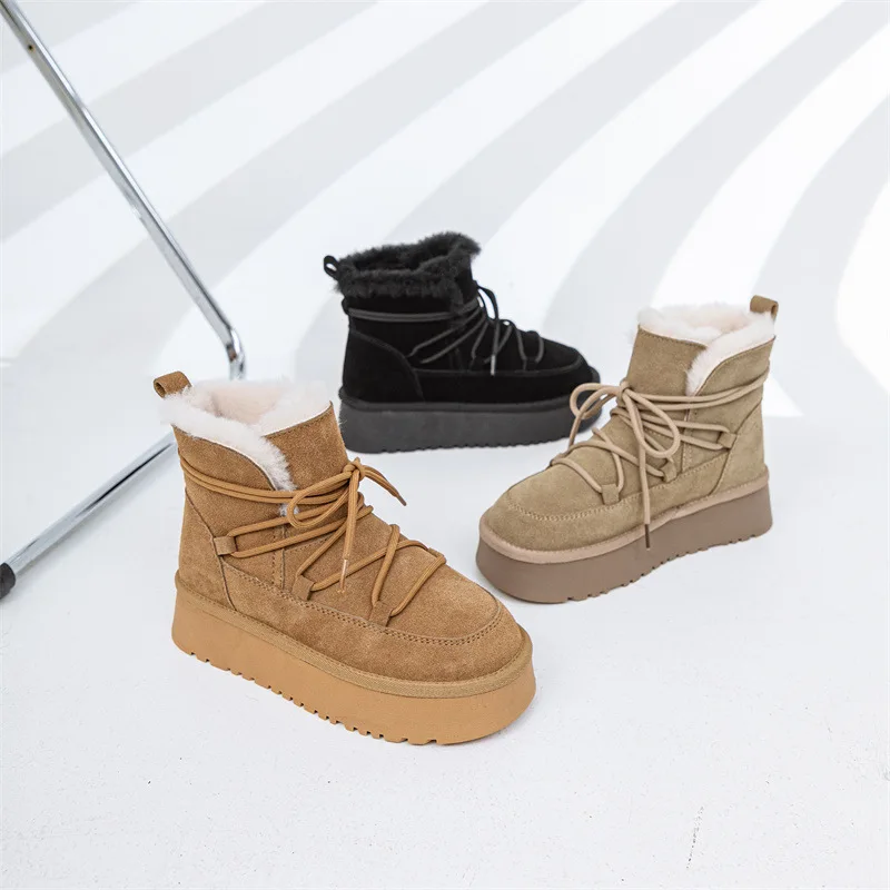 2024 New Arrival Genuine Leather Women Warm Fur Snow Boot 2024 New Thick Bottom Warm Winter Ankle Boots for Women image 3