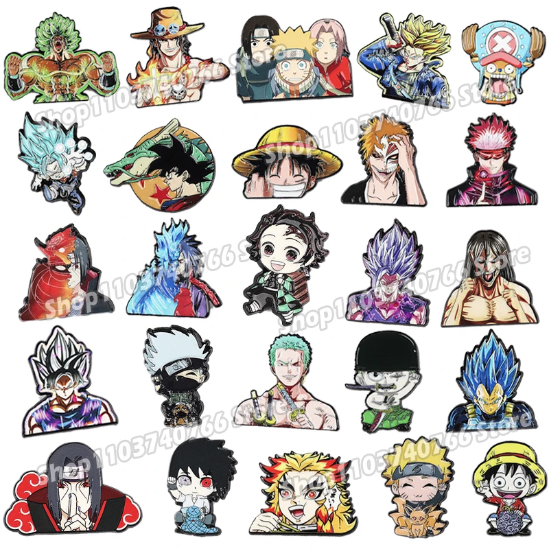 Japanese Anime Enamel Pin One Piece Naruto Dragon Ball Cartoon Figure Metal Brooch Backpack Pin for Man Jewelry Accessory Gift