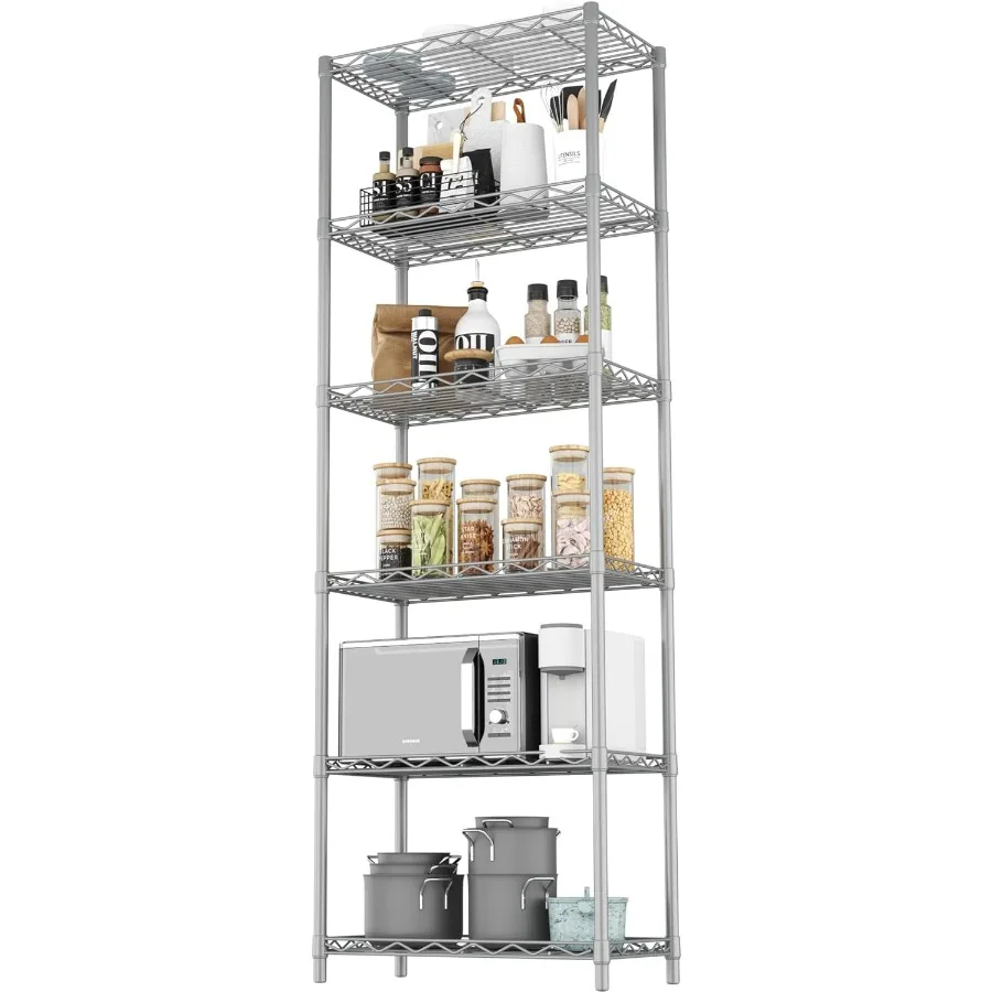 

6-уровневые проволочные стеллажи, металлический стеллаж для хранения с 6 полками, прочный органайзер, идеально подходит для кладовой, шкафа, кухни, стирки