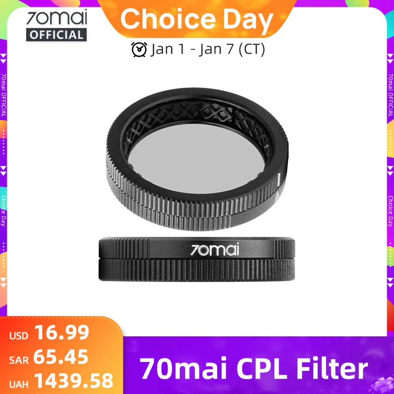 Eredeti 70mai CPL szűrő 70mai autós kamerákhoz 4K A800SE/A510/A800S/A500S/A200/Lite2 D10/Lite D08 kör alakú polarizációs lencseszűrő