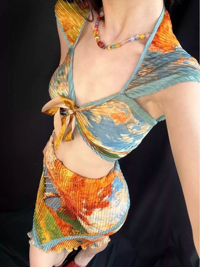 

Summer Dopane Artistic Bikini Set Lightweight Pleated Two-Way Wearable Separate Swimming Suit for Beach Vaion