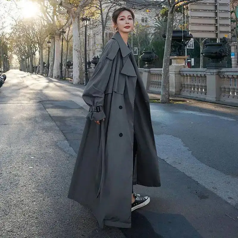 

Women Trench 2025 New Women's Extra Long Trench Coat Ankle Length Over The Knee Spring Autumn Korean Loose Style For Tall Ladies