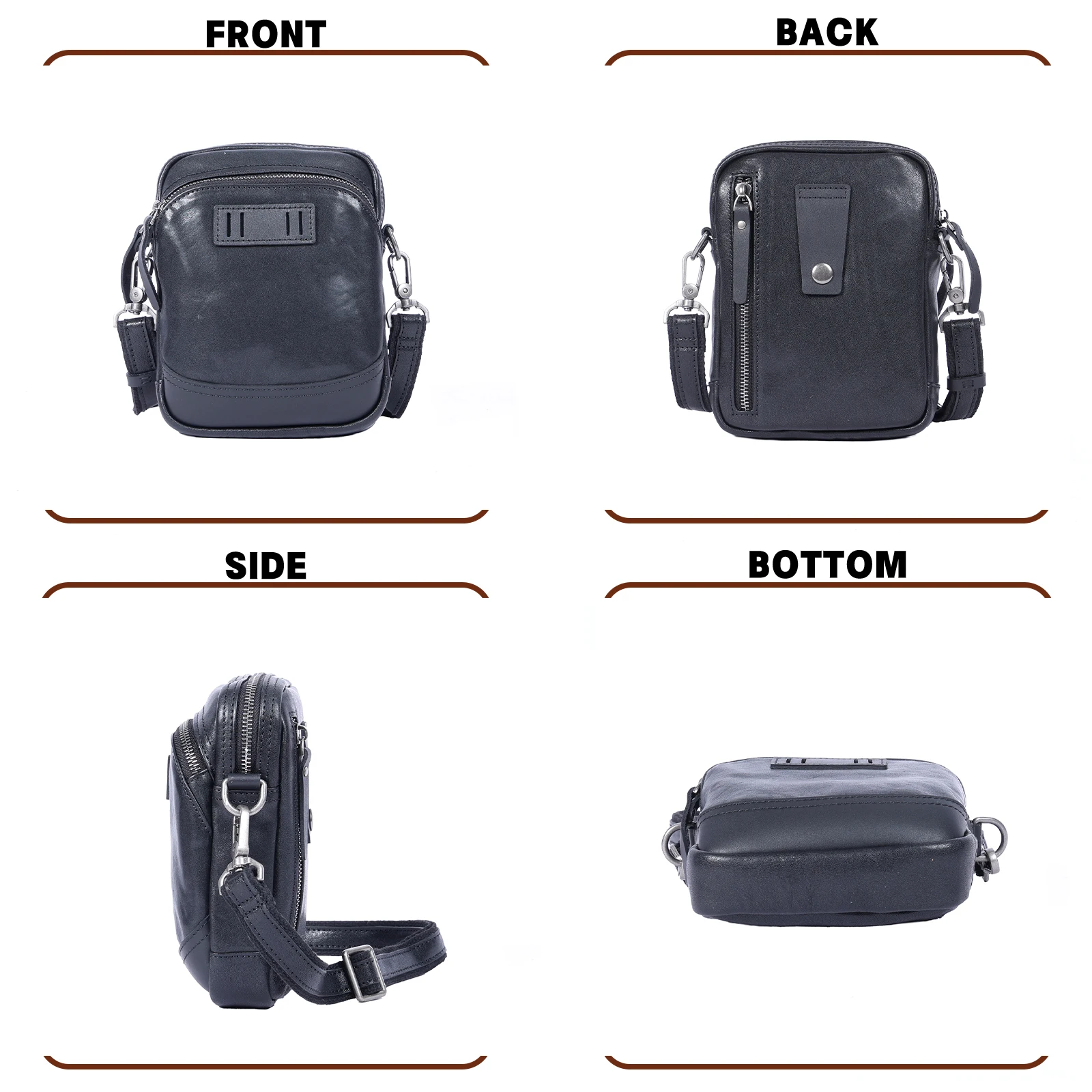 Echte Leder-Umhängetasche für Herren, Crossbody-Taschen, einfache Rindsleder-Gürteltasche, Top-Layer-Leder, modischer Casual-Stil – Detail 7