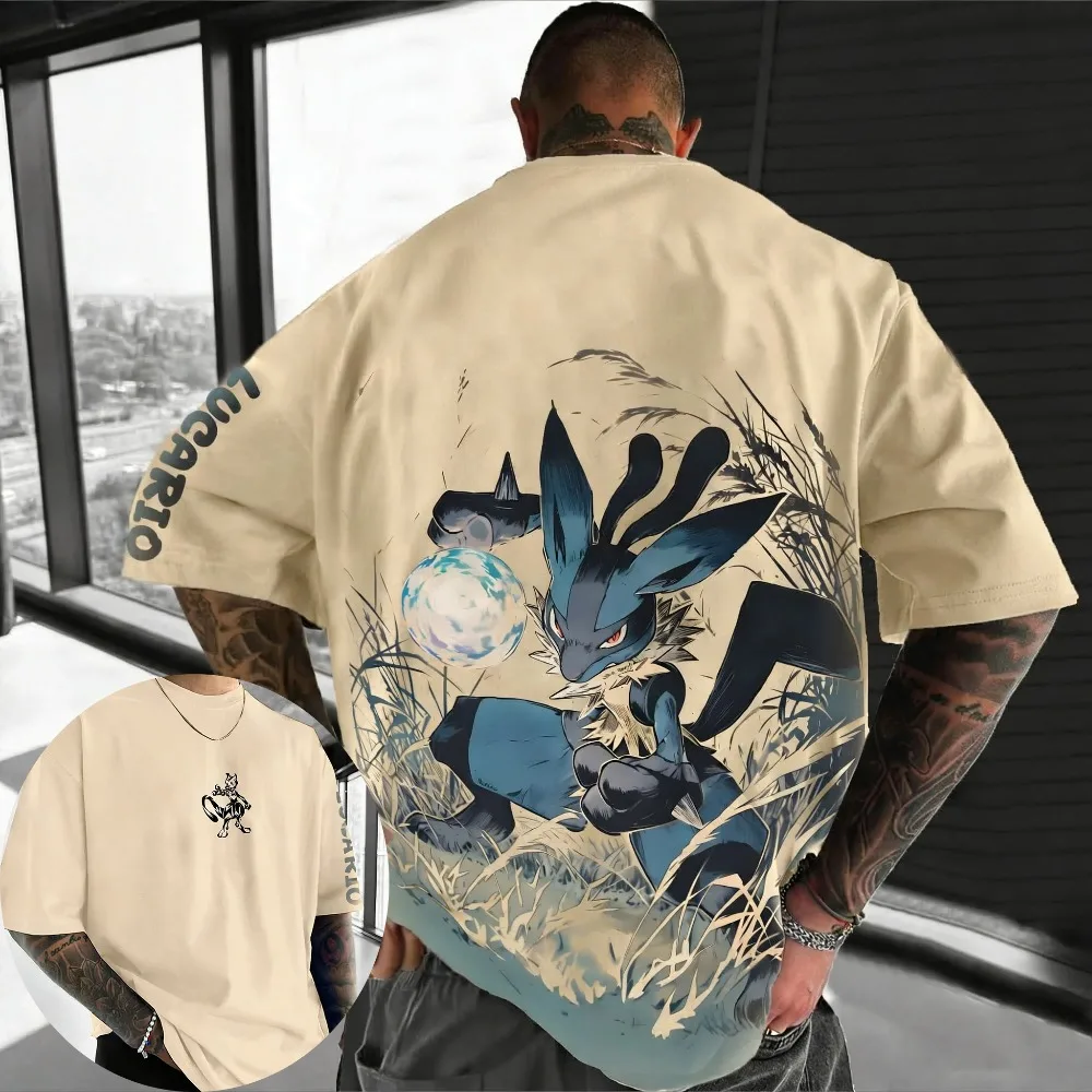 Übergroße Cosplay-Kostüme Pokémon Lucario Sommer 2026 Neues Produkt Harajuku Anime Bedrucktes Y2K Hip Hop Casual Unisex T-Shirt