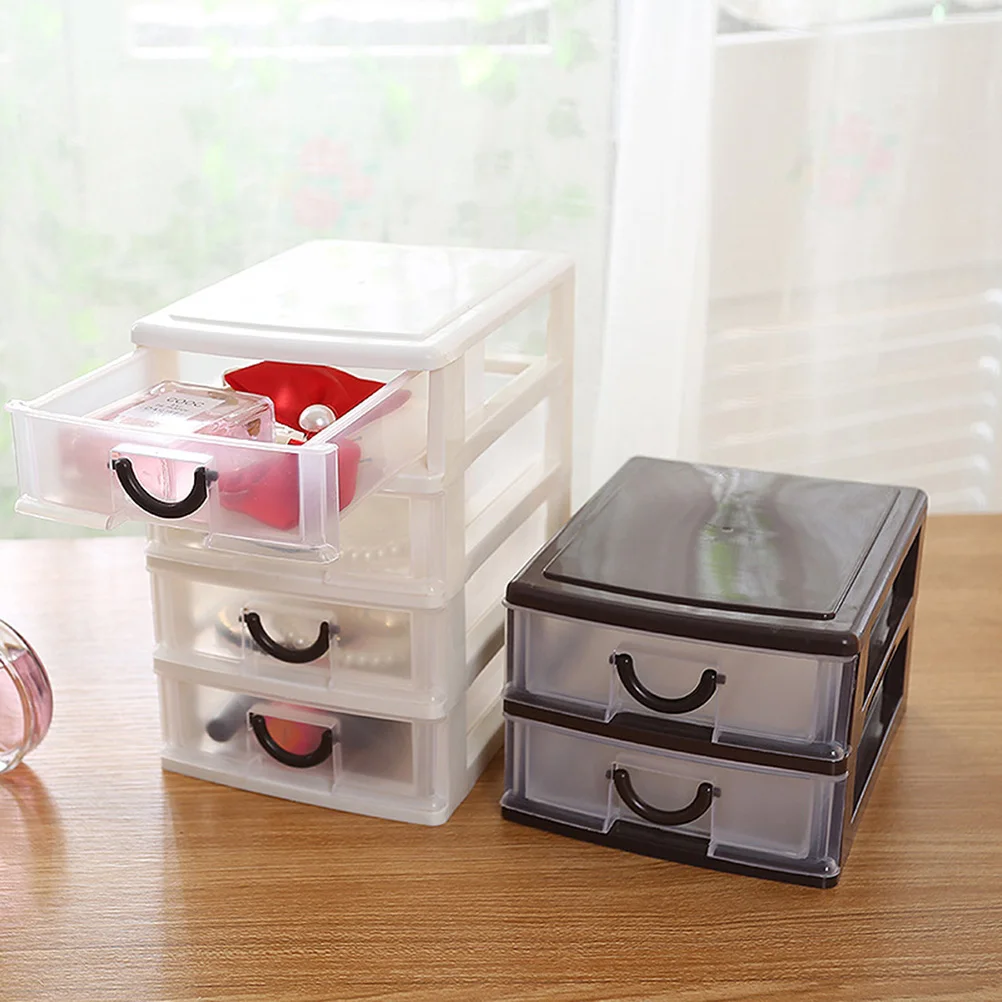 

2 Layer Plastic Desk Storage Box Organizer Handle Lightweight Portable Office Desktop Sundries Holder Multifunctional