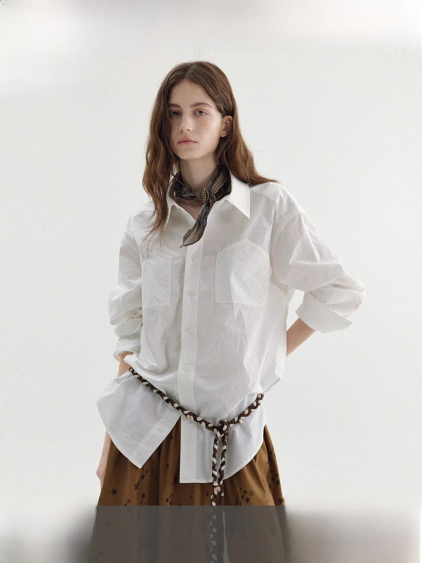 

Fano 100% Cotton American Loose Feel Women's Shirt Casual Vintage Spring New Style High-End Feeling Long Sleeve Loose Fit Top