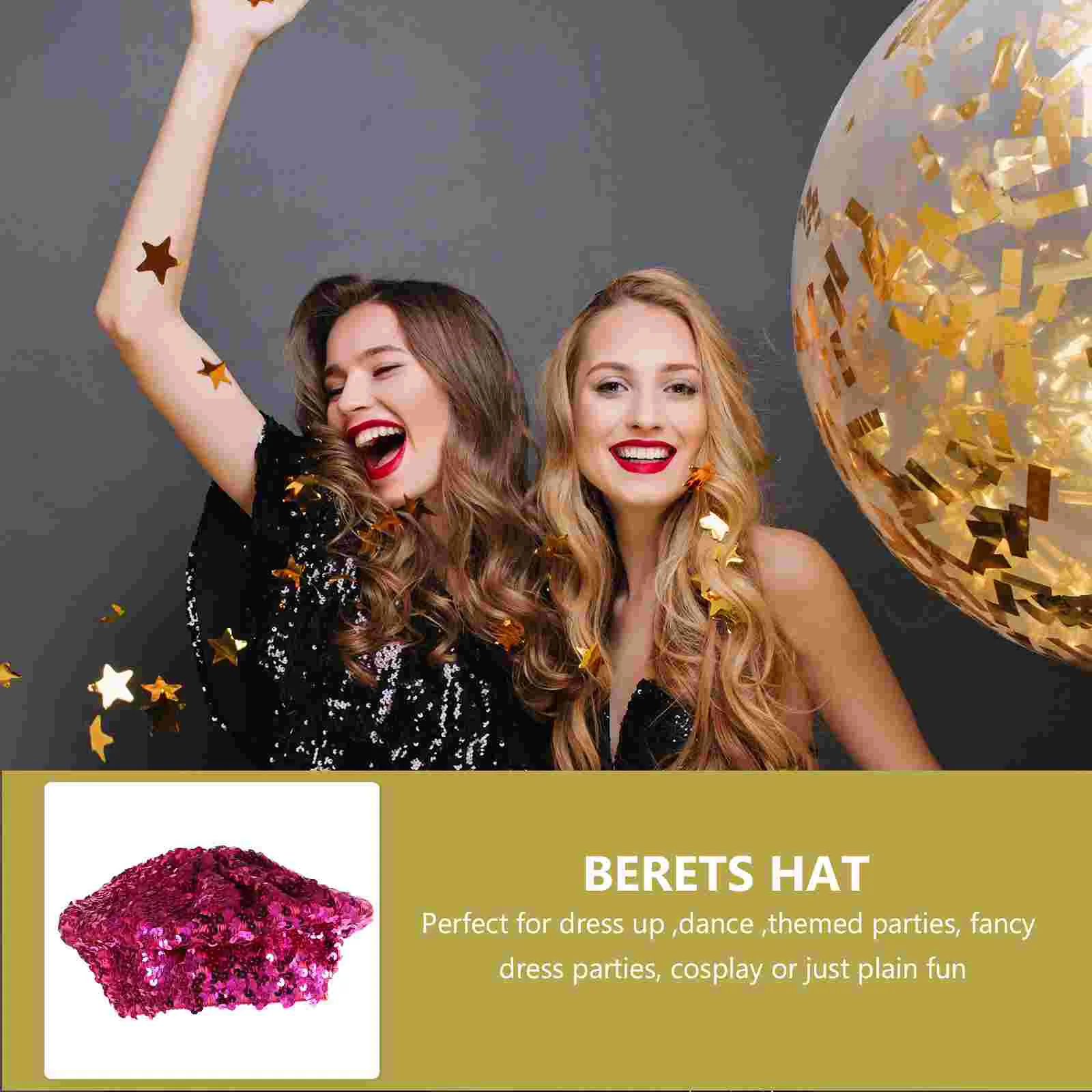 Girl Outfits Sequin Beret Sparkle Hat Women Berets French Hats Fashion Rosy Cap Women's