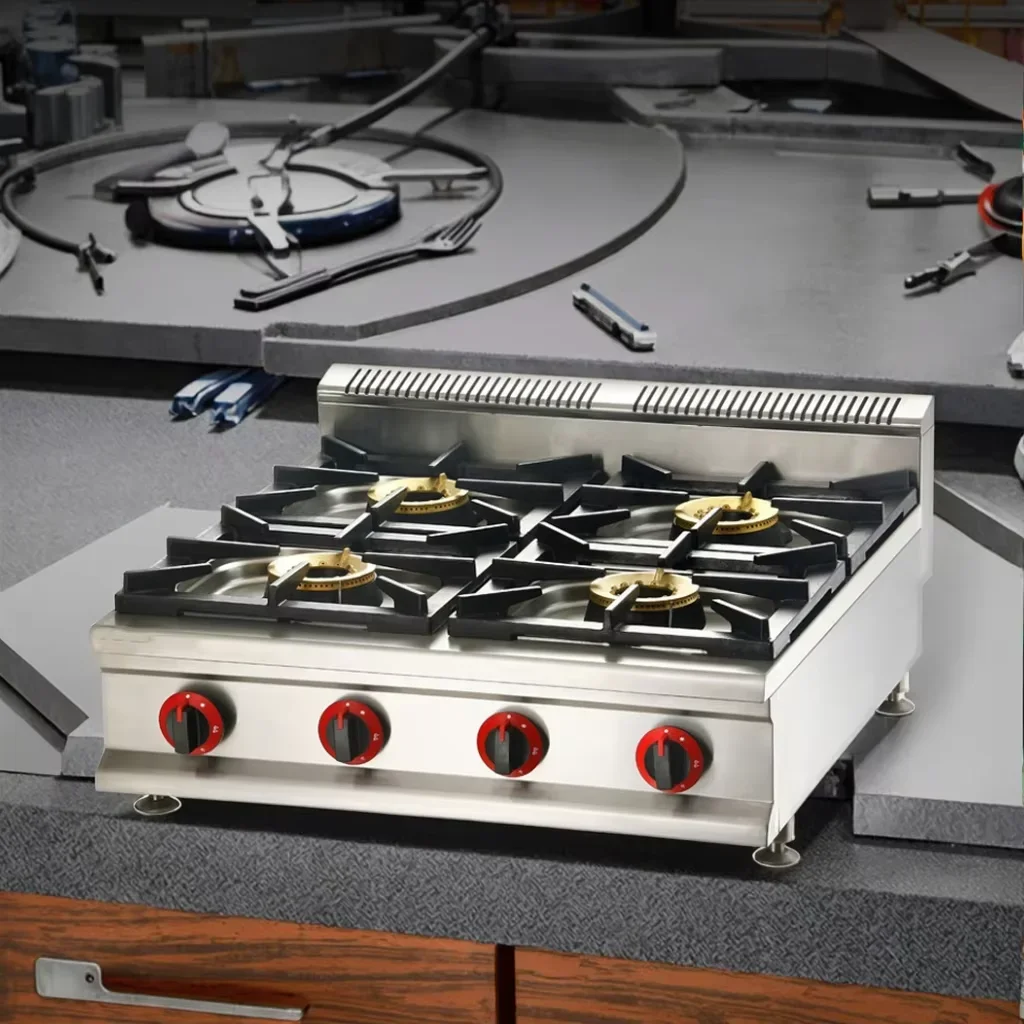 Commercial Counter Top Gas Cooktop Stove with 4 Burners Electric Hot Plates Metal Grills-Available for Wholesale