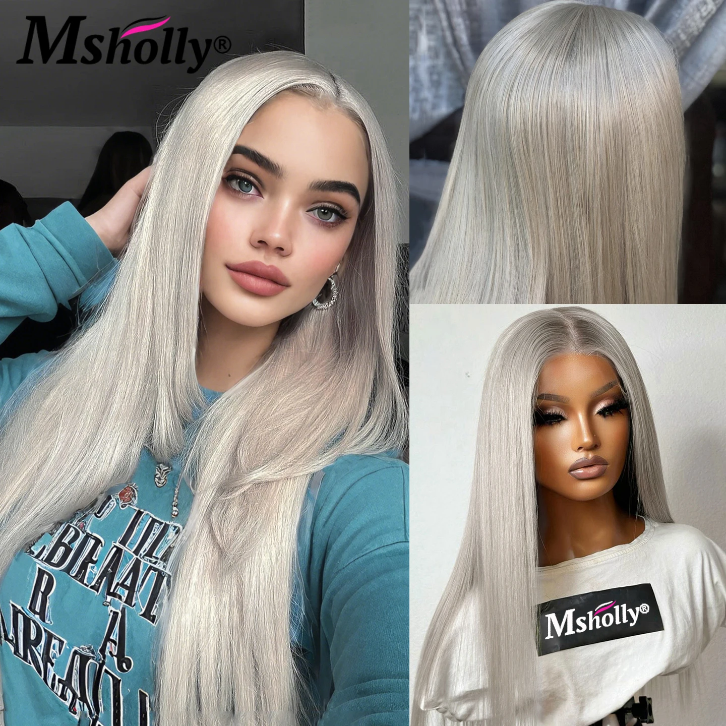 Ash Blonde Color Brazilian Human Hair 13x4 Lace Front Wig Preplucked Transparent Straight 13X6 Lace Frontal Wigs Bleached Knots