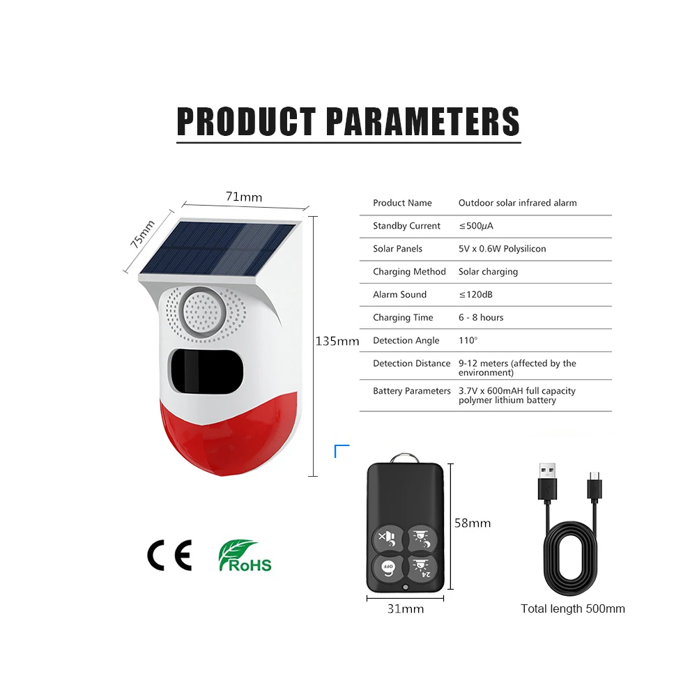 2 in1 WiFi Tuya telecomando intelligente ricarica esterna sicurezza rilevatore di allarme sonoro sensore fattoria giardino solare sirena a