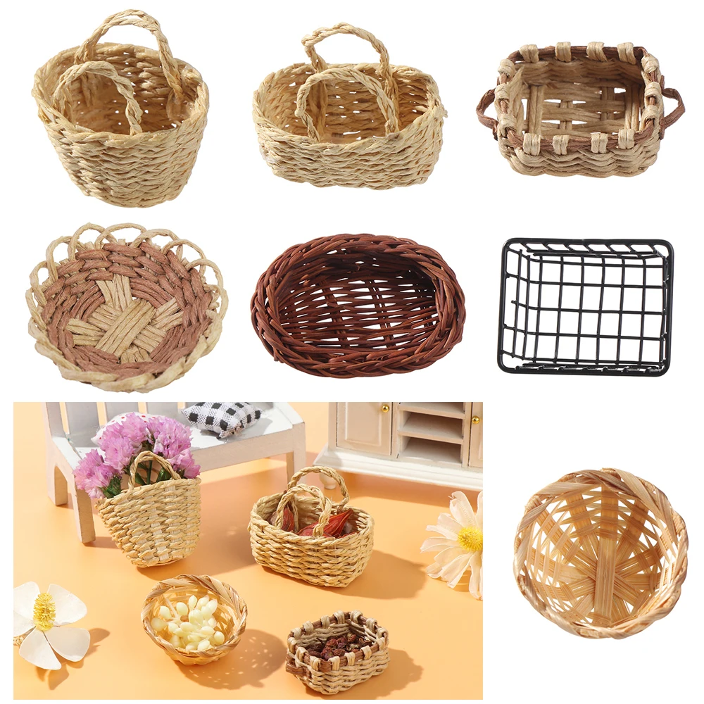 Cute Dolls Accessories Miniature Decoration Storage Basket Vegetable Food Iron Frame Dollhouse Furniture