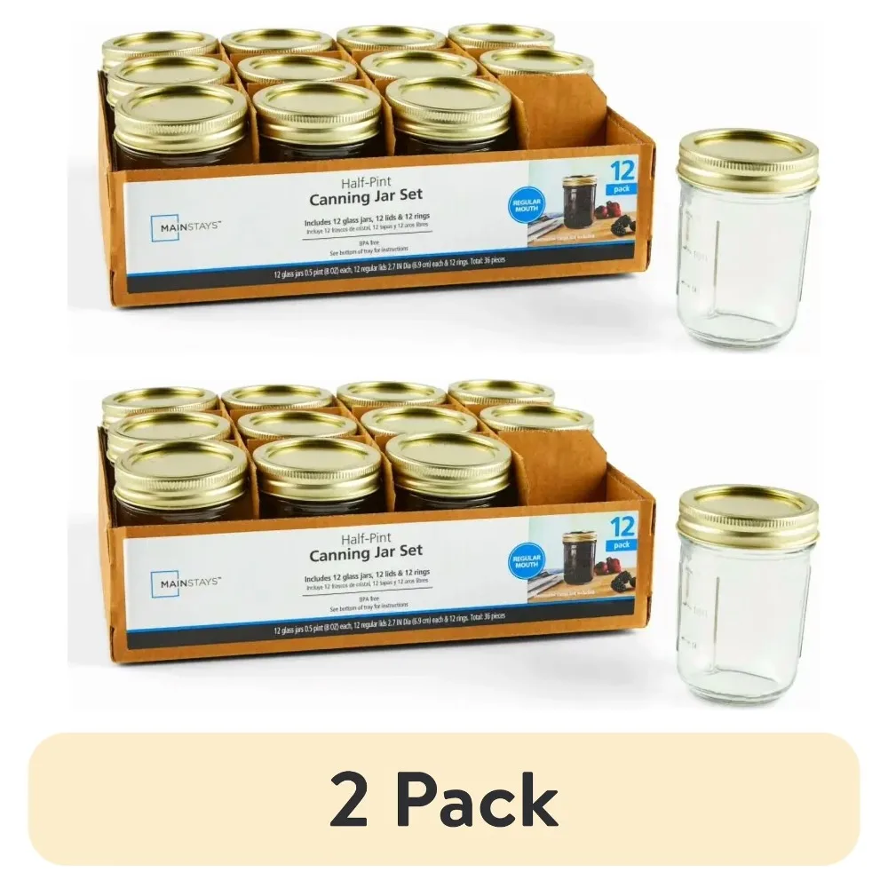 

Набор из 2 упаковок по 12 штук: стеклянные банки для консервирования объемом 8 унций с крышками, банки Мейсона для засолки, джема, варенья, хранения, рукоделия, кухни, кладовой