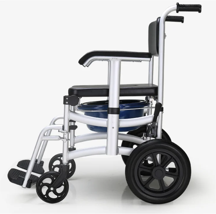 Lightweight Aluminum Adjustable Backrest PU Seat Portable Commode for Elderly