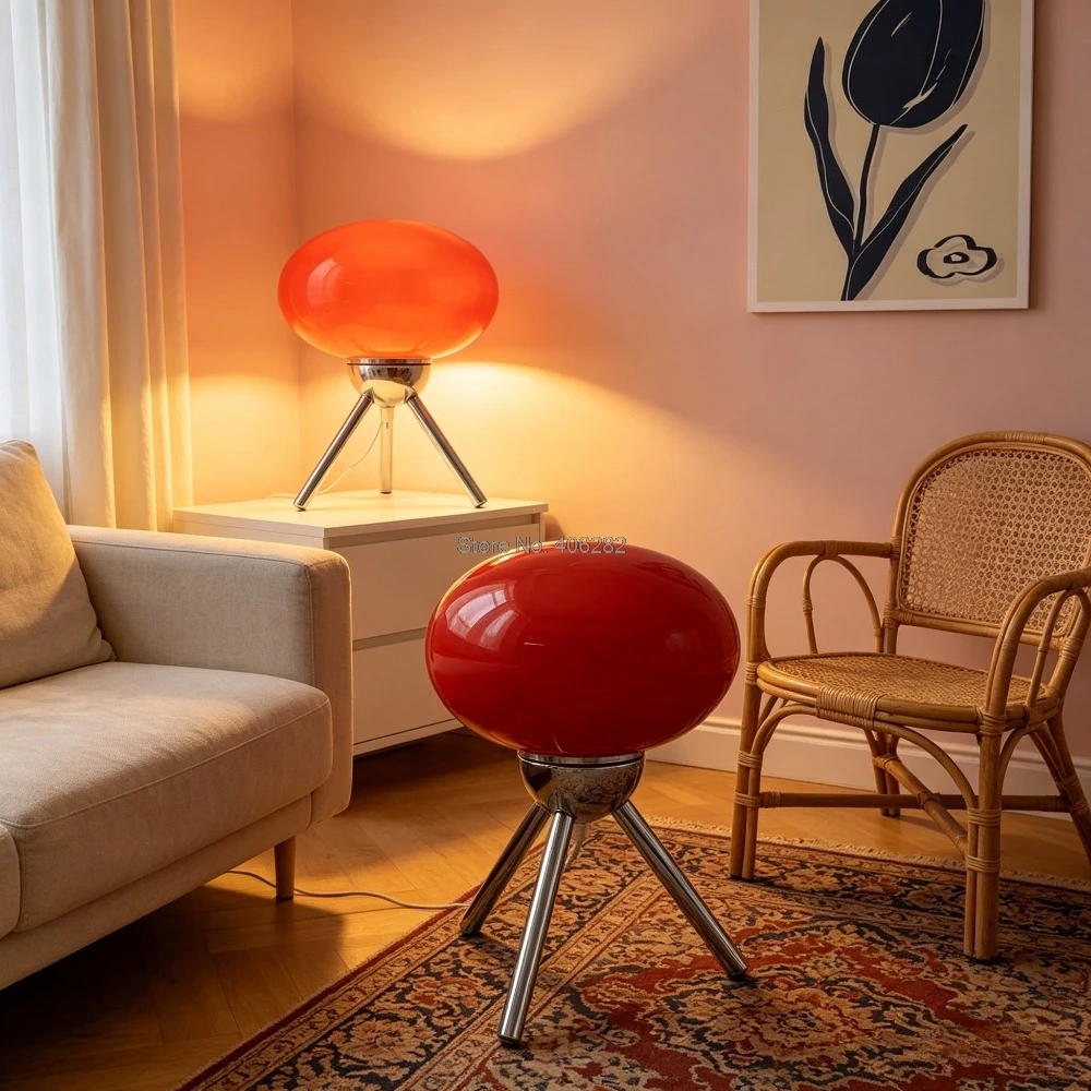 Bauhaus Mid-Century Glass Mushroom Table Lamp Nordic Ins Girls Style Retro Modern Bedroom Bedside Ambient Decor Light