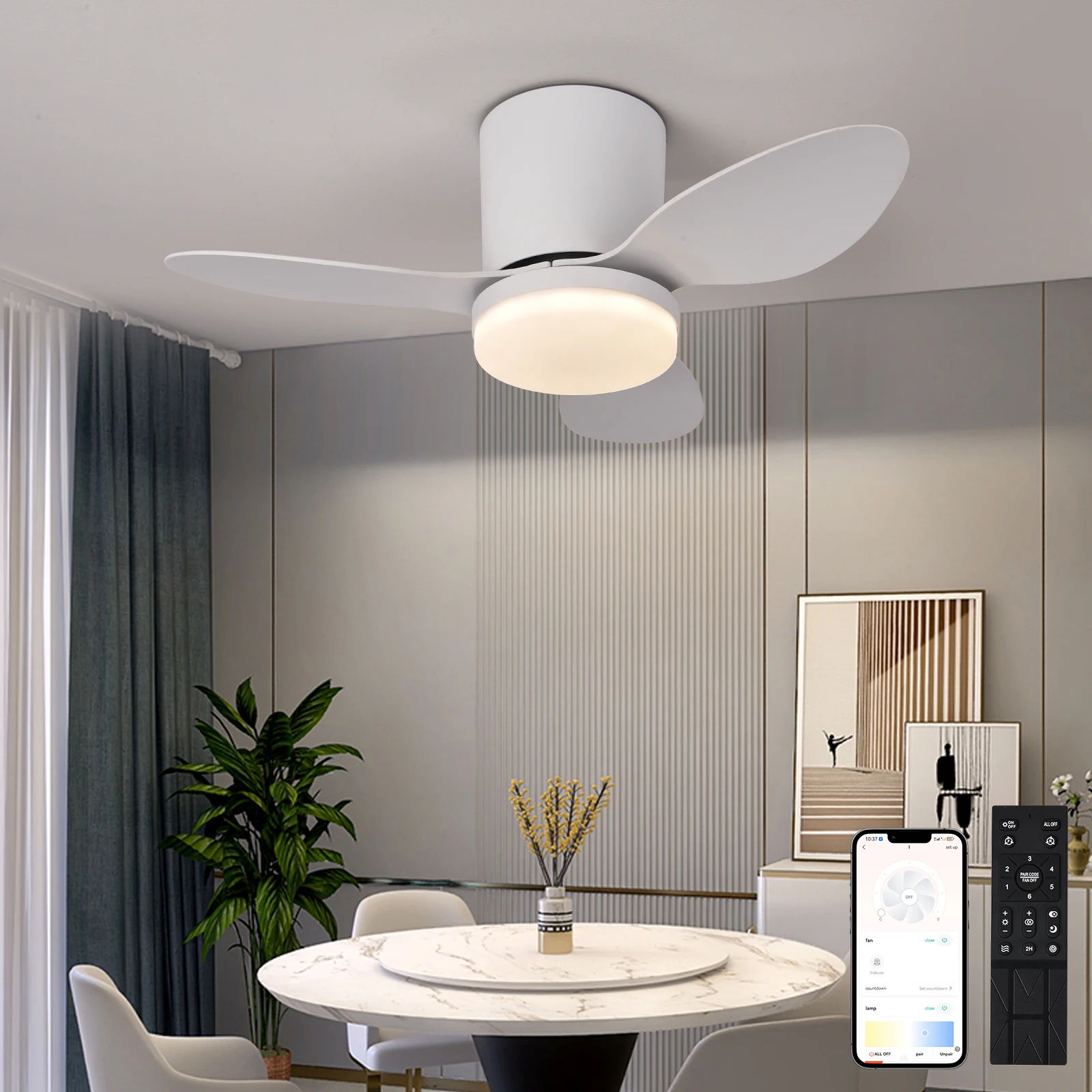 Modern LED Ceiling Fan Light Room decoration Low Floor Decorative Light Energy-saving Light With Fan In Bedroom And Home