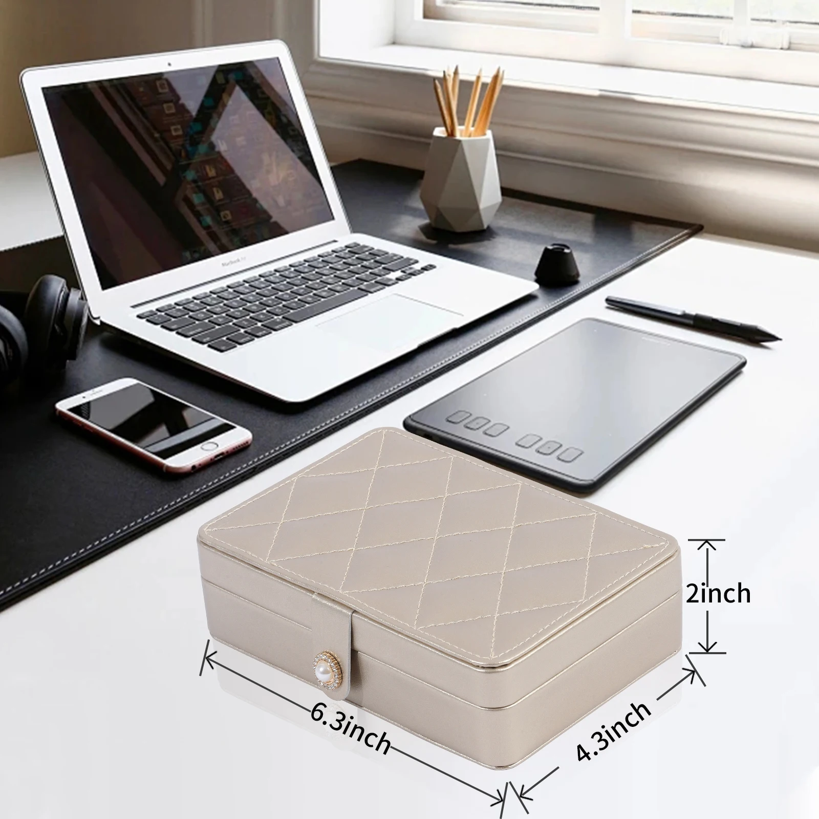 Portable Jewelry Organizer Box For Women Necklace Earring Ring Storage Display For Case Elegant Rhombus Design Gift