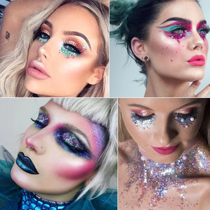 Eye Glitter Nail Hair Body Face Multifunctional Glitter Gel Art Flash Loose Sequins Cream With Smear Spoon Festival Glitter Deco