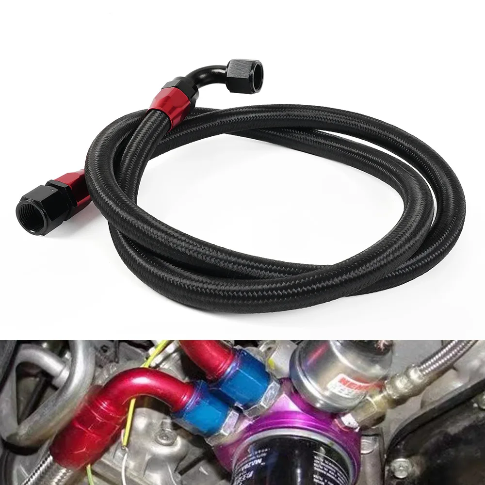 AN10 black/silver 1.4M/1.6M Stainless Steel Brained Oil Hose Line Hose Tube With 0+90 Degree Swivel Hose End Fitting Installe
