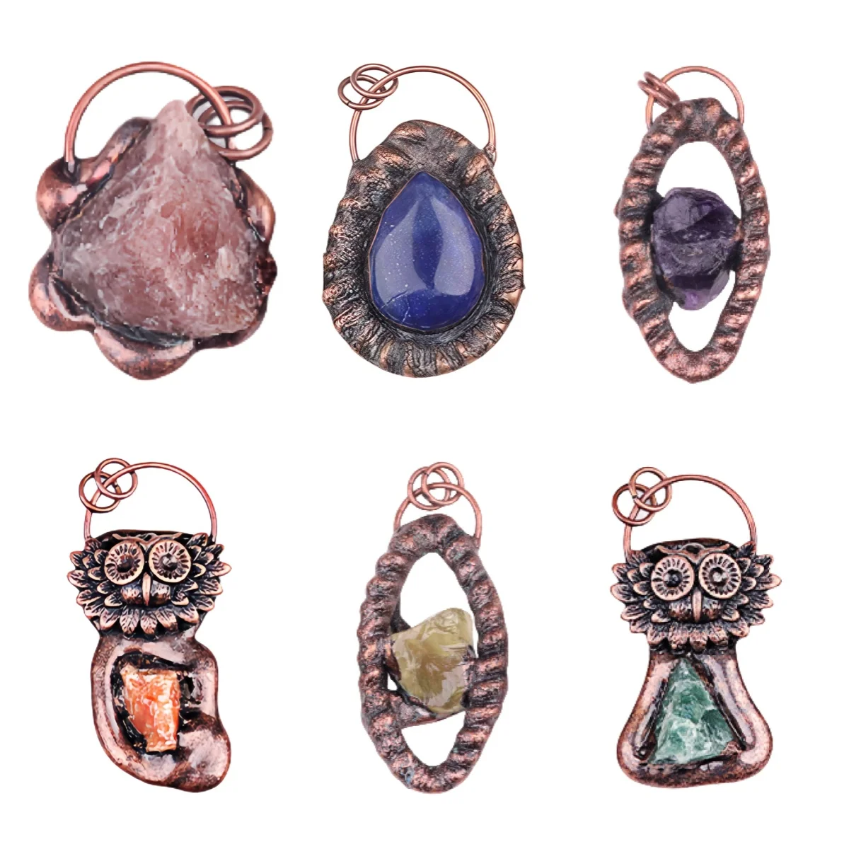 

Vintage Multi-type Copper Irregular Stone Pendant Multi-Color Agate Stone Cute Pendant for Necklace Making As Gift