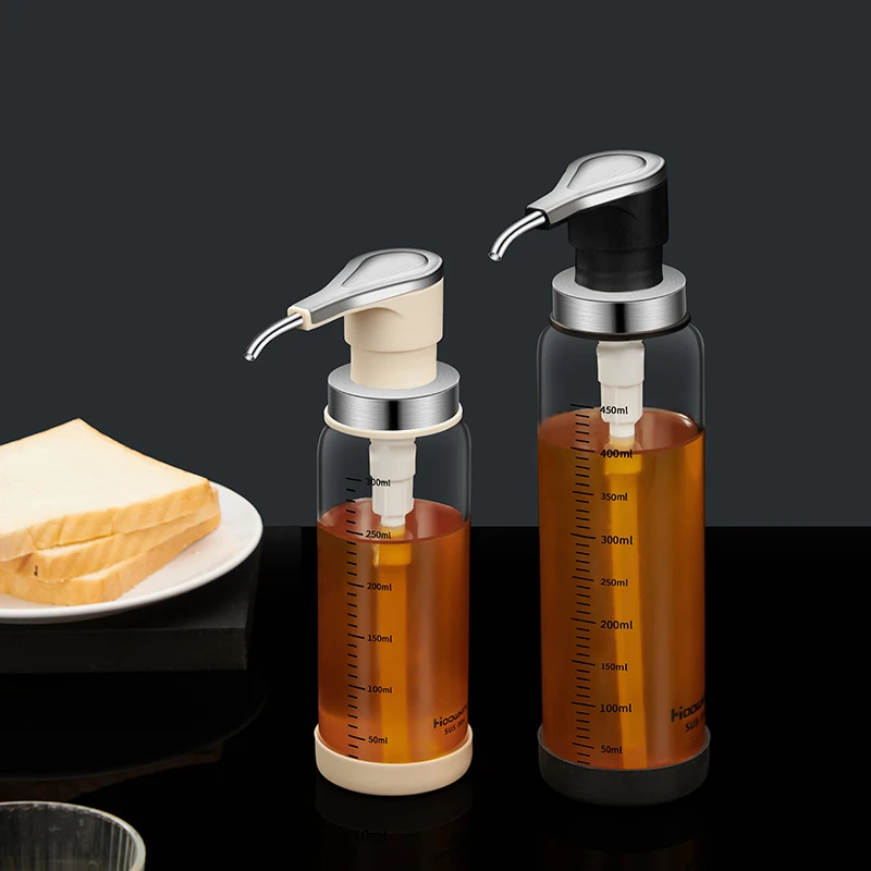 زجاجة عسل من نوع الضغط، زجاج بوروسيليليك مرتفع، لا يمكن أن تحكم ما يصل إلى حاوية أدوات المطبخ لموزع شراب سعة 16 أونصة #3