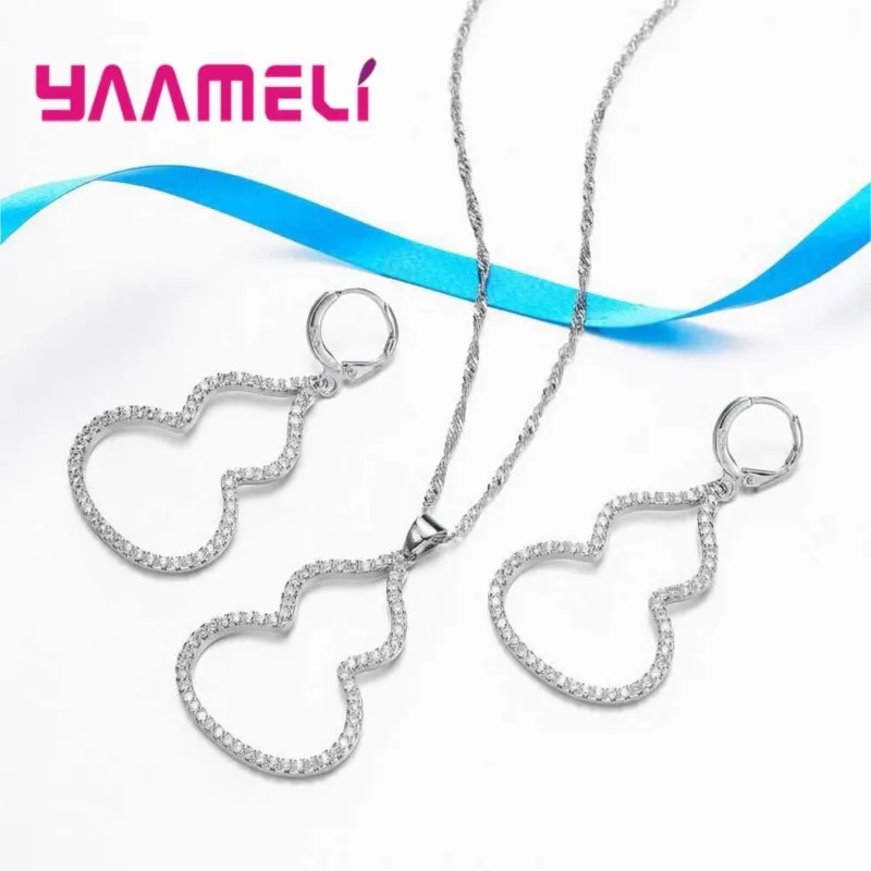 

Top Quality Fashion Gourd Shape 925 Sterling Silver Necklace Earrings Set Women Girls Party Engagement Jewelry Sweet Gift