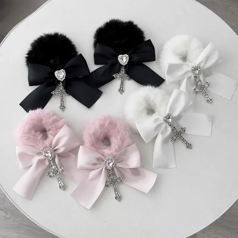 

Harajuku Goth Y2K Hair Accessories Rubber Band Japanese Lolita Mine Series Mass-produced Cross Plush Bow Rhinestone Headband
