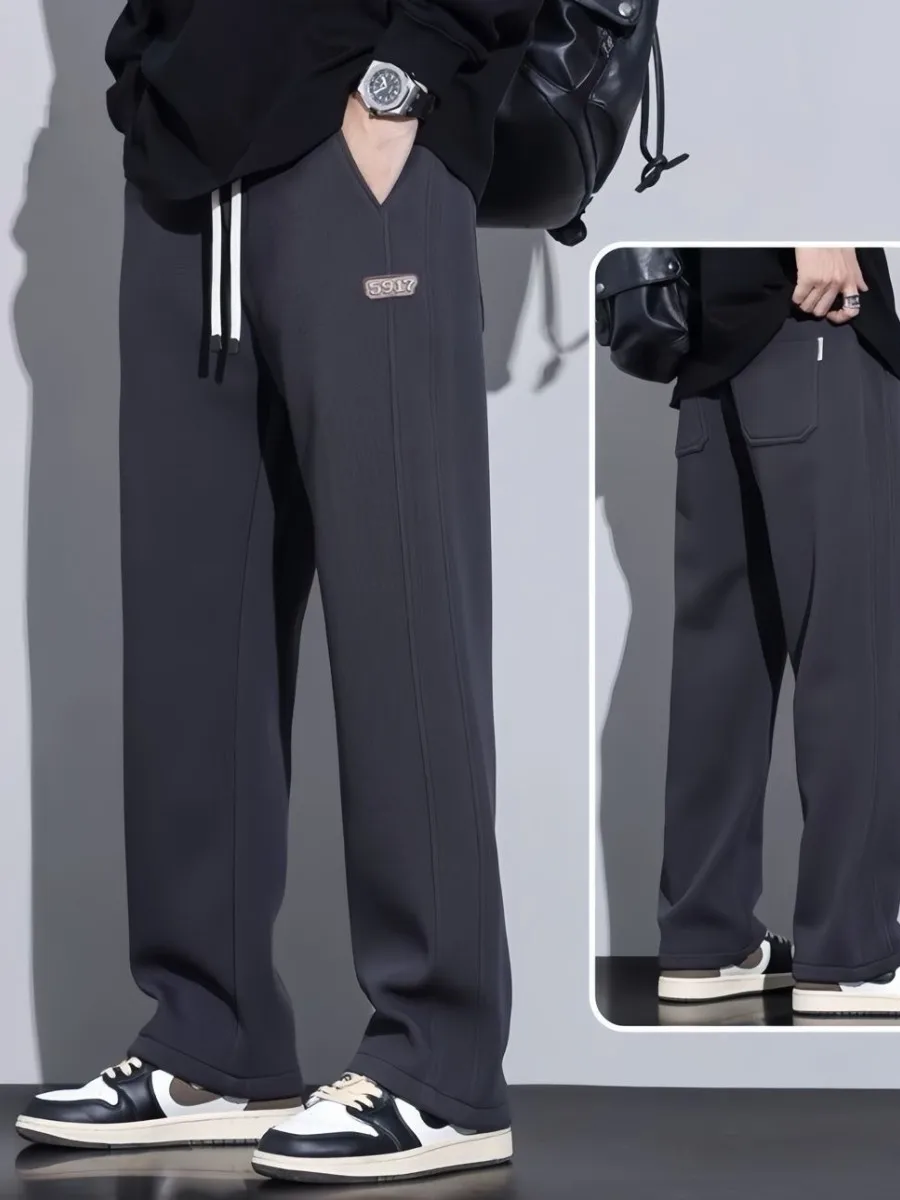 

Мужские прямые спортивные брюки на флисовой подкладке, весенне-осенние свободные широкие спортивные штаны, новые повседневные брюки для подростков на зиму