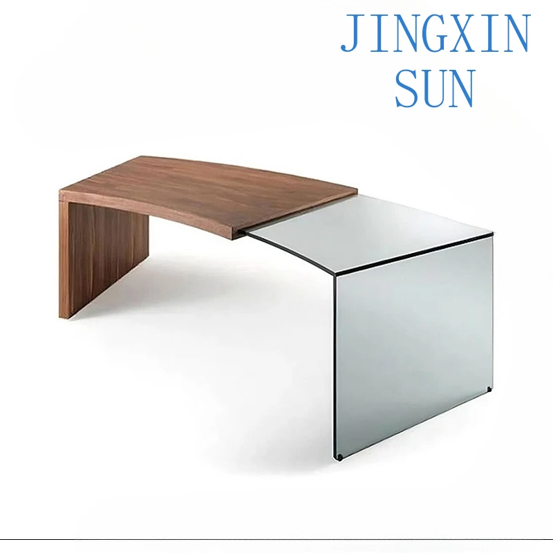 Italian solid wood retractable desk modern designer luxury villa study light luxury curved computer