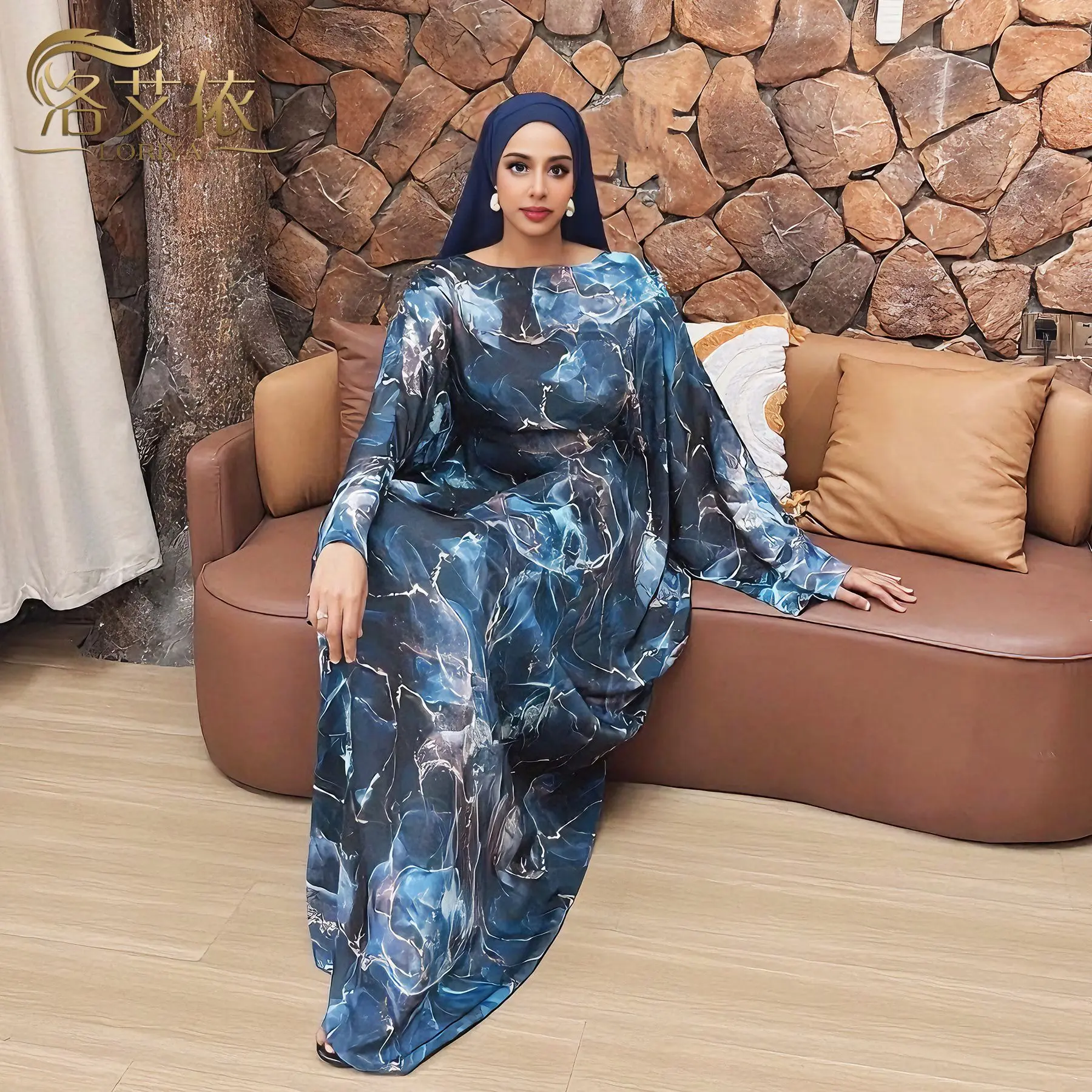 

Women's Printed Casual Trendy Loose Simple Basic Long Sleeve Ankle Length Dresses European Muslim New Fashion Female Clothes