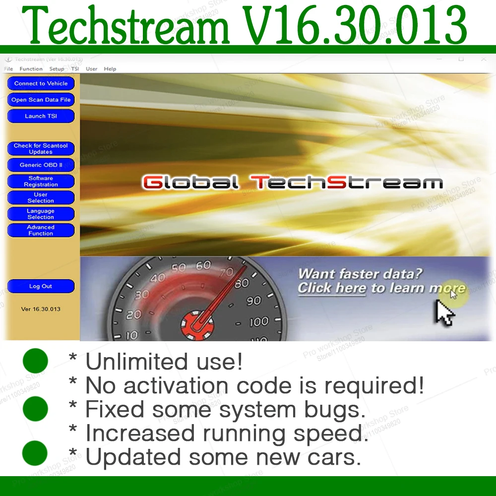 For Toyota Techstream V16.30.013 scanning software New ECM ECU mini vci reprogrammed diagnose programming reprogramming coding