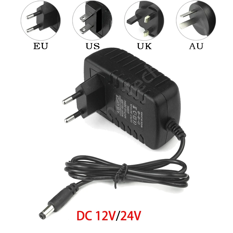 Universal AC110-240V to DC12V/24V 1A-10A Power Supply Adapter with EU US AU UK Plugs for LED Strip Light Converter Charger