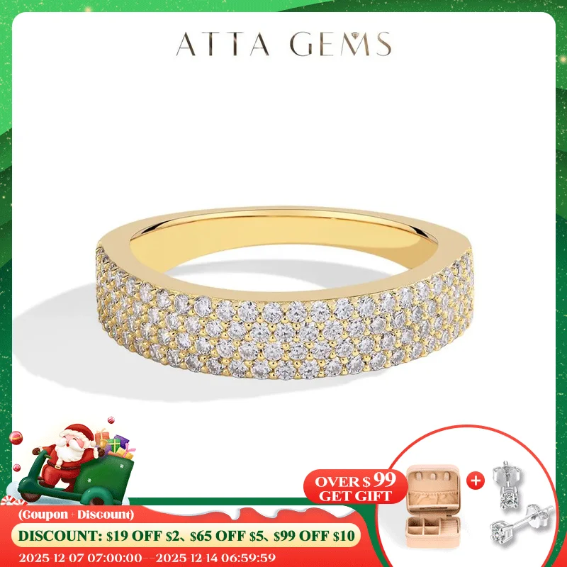 

ATTAGEMS Sparkling Moissanite Ring for Women Men Real 14K 18K AU750 Yellow Gold Half Eternity Wedding Band Fine Jewelry With GRC