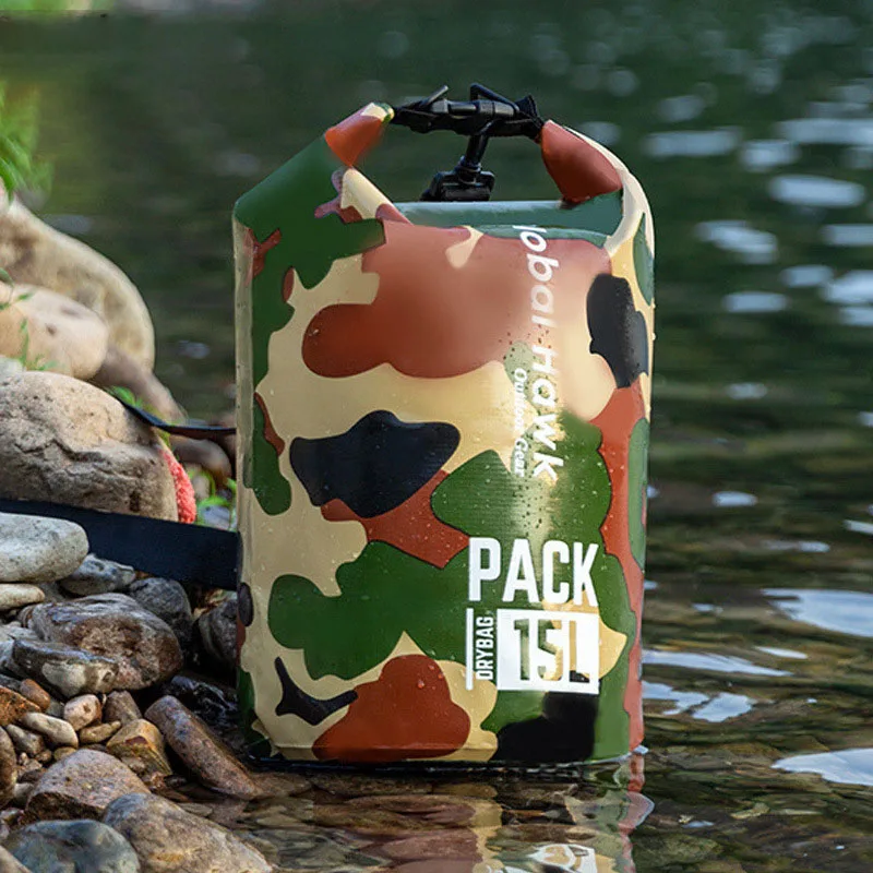 Waterproof Dry Bag 5L/10L/15L/20L/30L PVC Camouflage Dry Wet Separation Bag for Swimming Kayaking Rafting Boating River Trekking