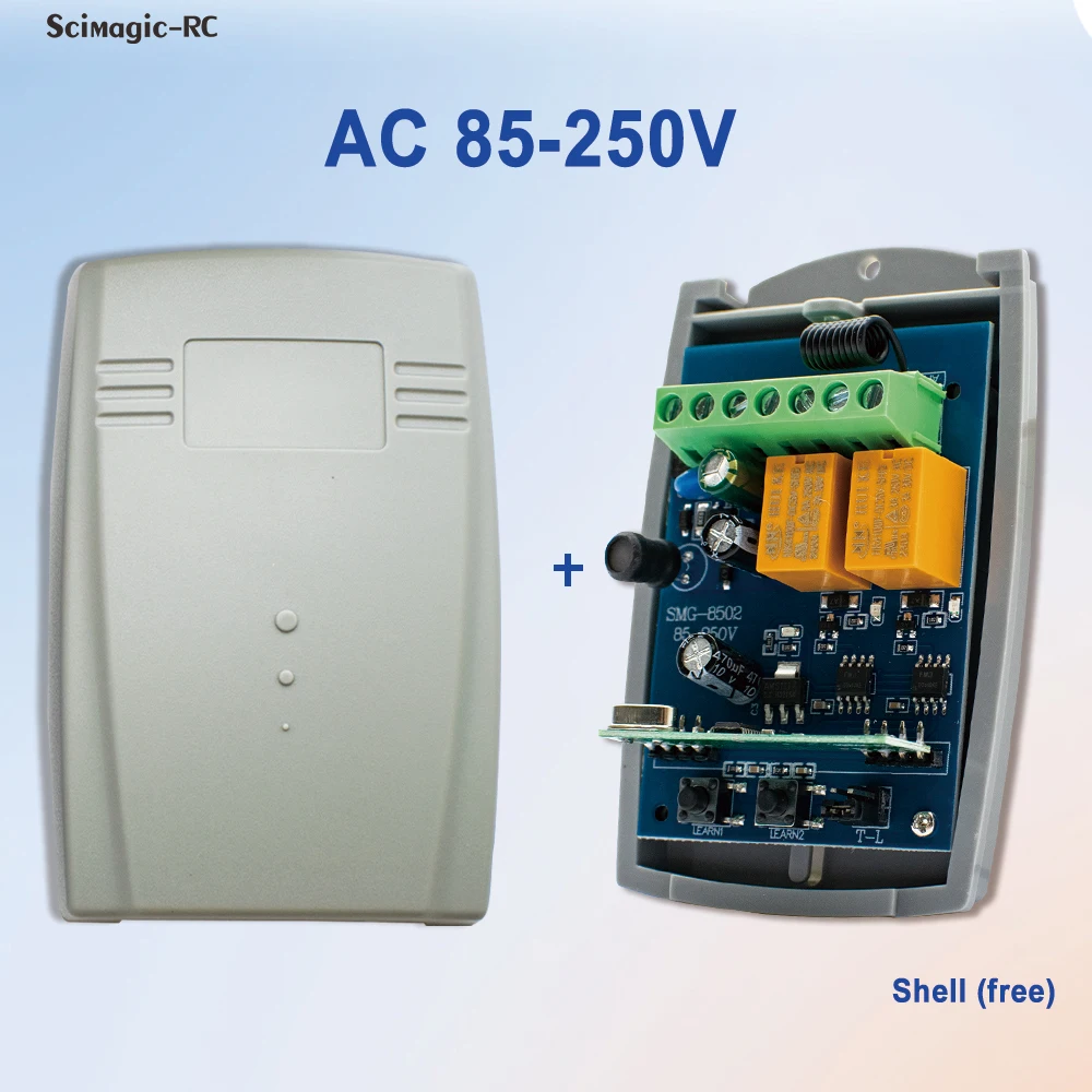 2Channel Relay Garage Receiver + Gate Remote Transmitter 433MHz Switch DC AC 7-32V 85-250V 220V Rolling Code