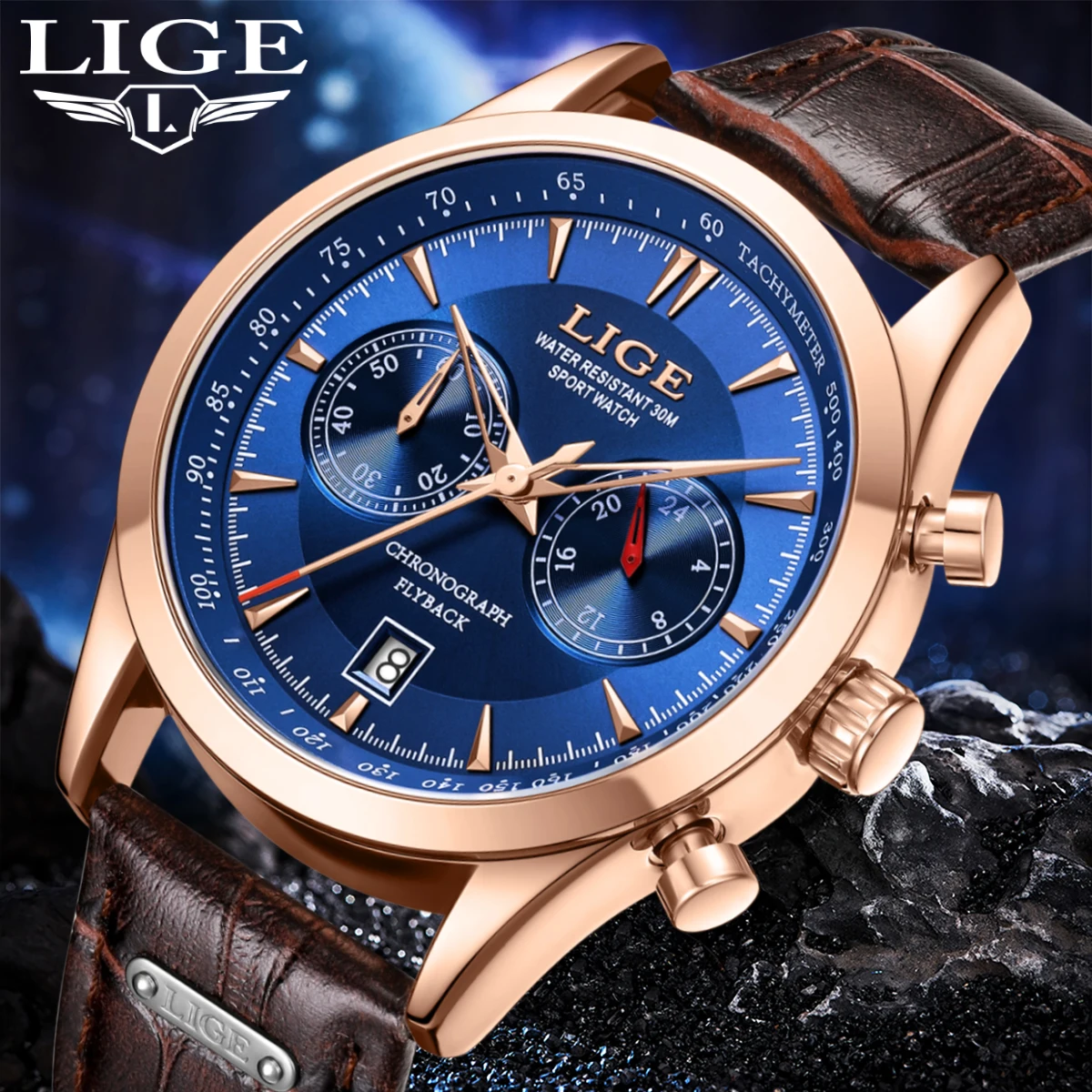 

LIGE Fashion Mens Watches Casual Sport Military Quartz Chronograph Wristwatch Brand Luxury Leather Watch for Men Montre Homme