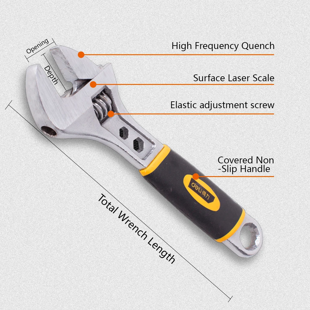델리 범용 조절 가능한 스패너 렌치, 미끄럼 방지 핸들, 강력한 대형 오프닝 몽키 렌치, 6 인치, 8 인치, 10/12 인치, 1 개