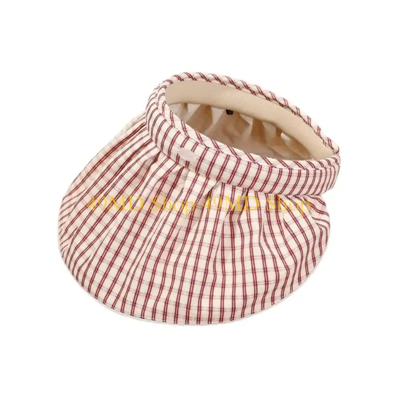 49MD Foldable Check Sun Visors Hat Fashionable Beach Hat Adjustable Elastic Band For Running Walking Shopping And Outdoor