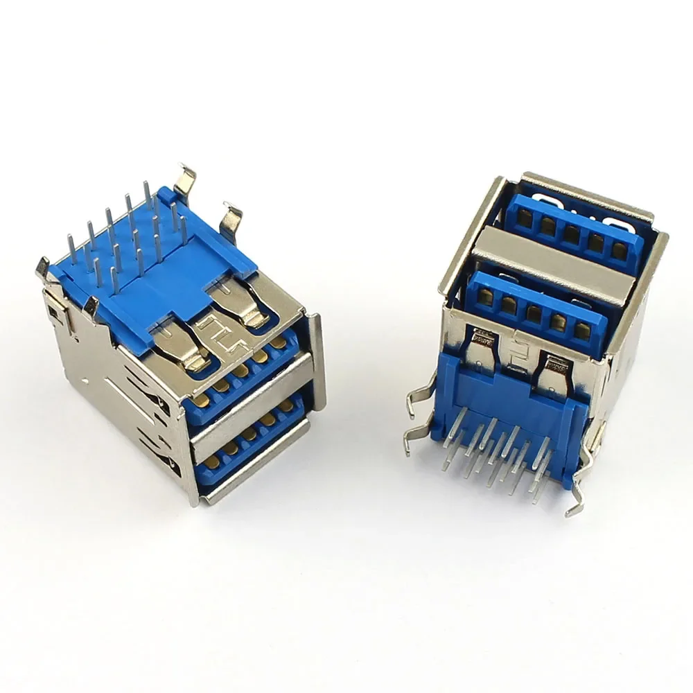 100pcs Dual USB 3.0 18 Pin Type A 18P Female AF Right Angle Socket PCB Jack Plug Connector