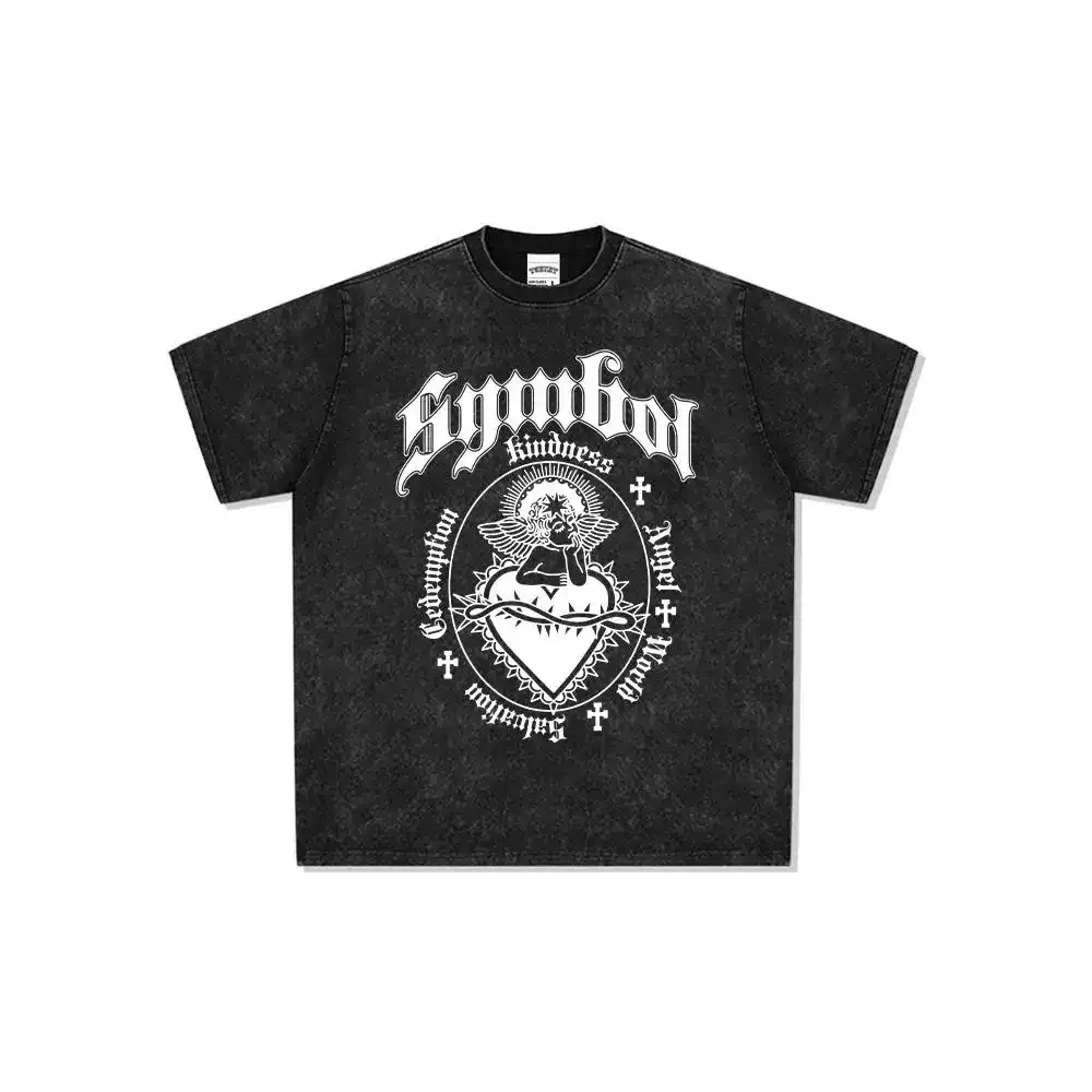 

2025 BC Spring/Summer New Collection: American Gothic Angel Print Short-sleeved T-shirt Top with A Heavyweight Round Neck