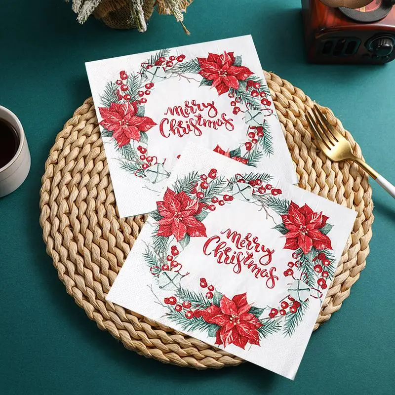 Christmas Printed Napkins Christmas Theme Printing Paper Towel Square Christmas Design Tissue Paper For Christmas Theme Parties
