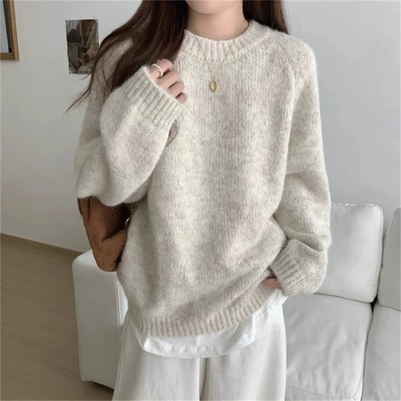 

Autumn and Winter Women's Sweater Leisure Loose Thicken Knitwear Pullovers Fashion Simple Versatile Round Neck Women's Jumper