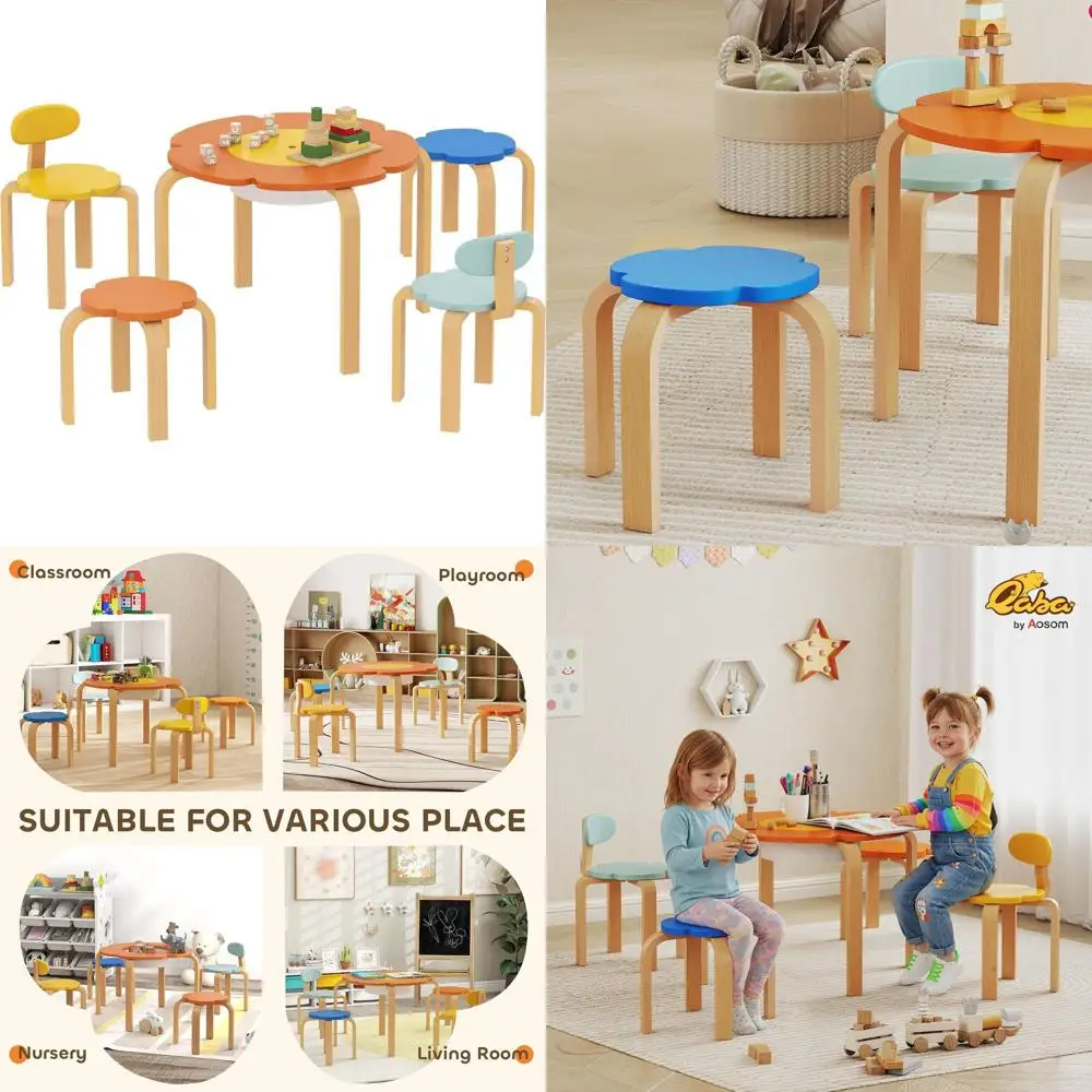 

5-Piece Toddler Wood Table and Chair Set with Storage, Ideal for Playroom, Nursery, or Classroom Activities