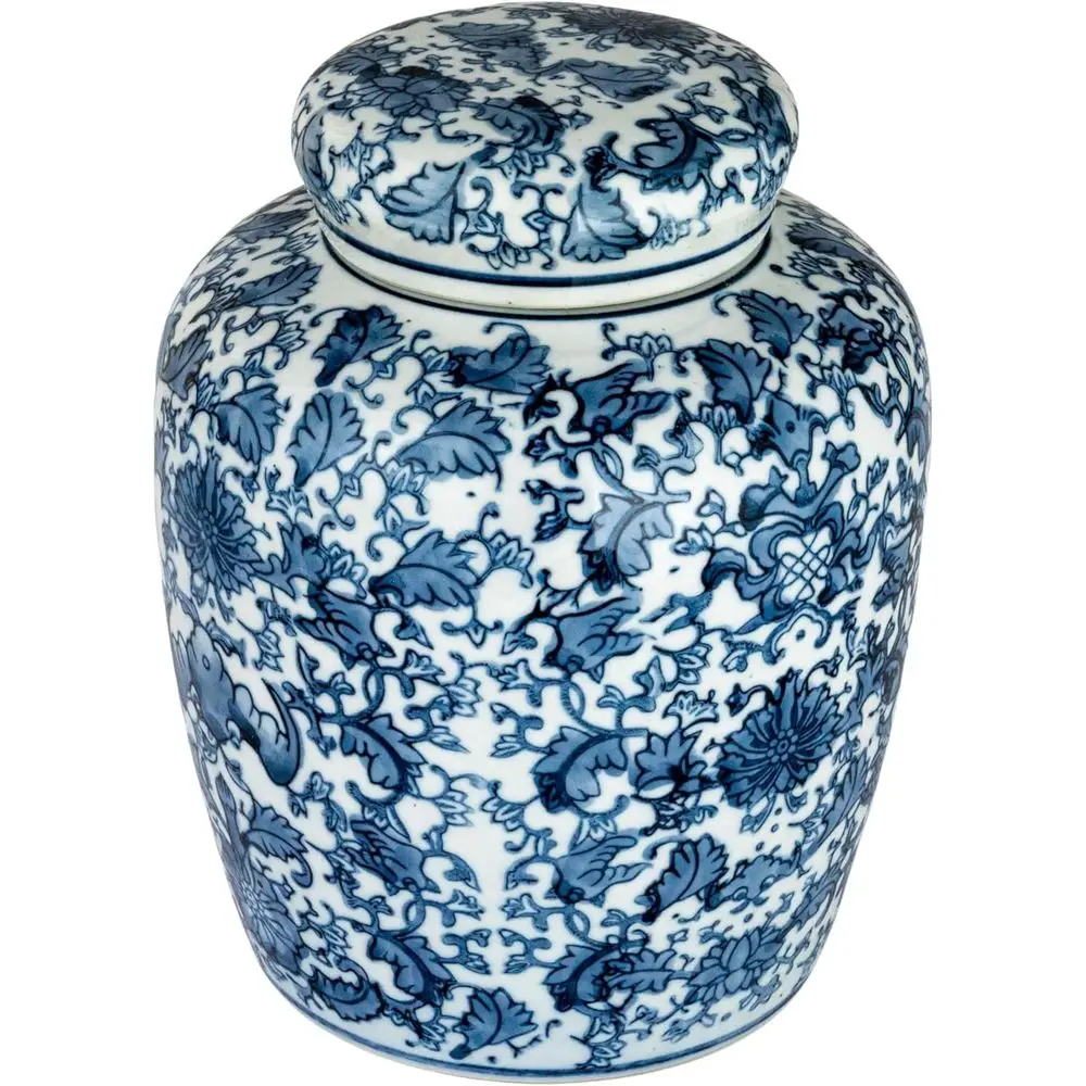 

Classic Blue & White Porcelain Ginger Pot with Cover