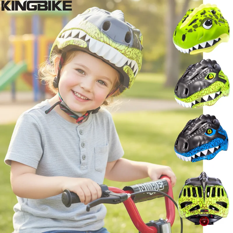 어린이 자전거 헬멧 스케이트 보드 스쿠터 사이클링을위한 Led 라이트가있는 3D 공룡 야외 레크리에이션 경량 안전 헬멧