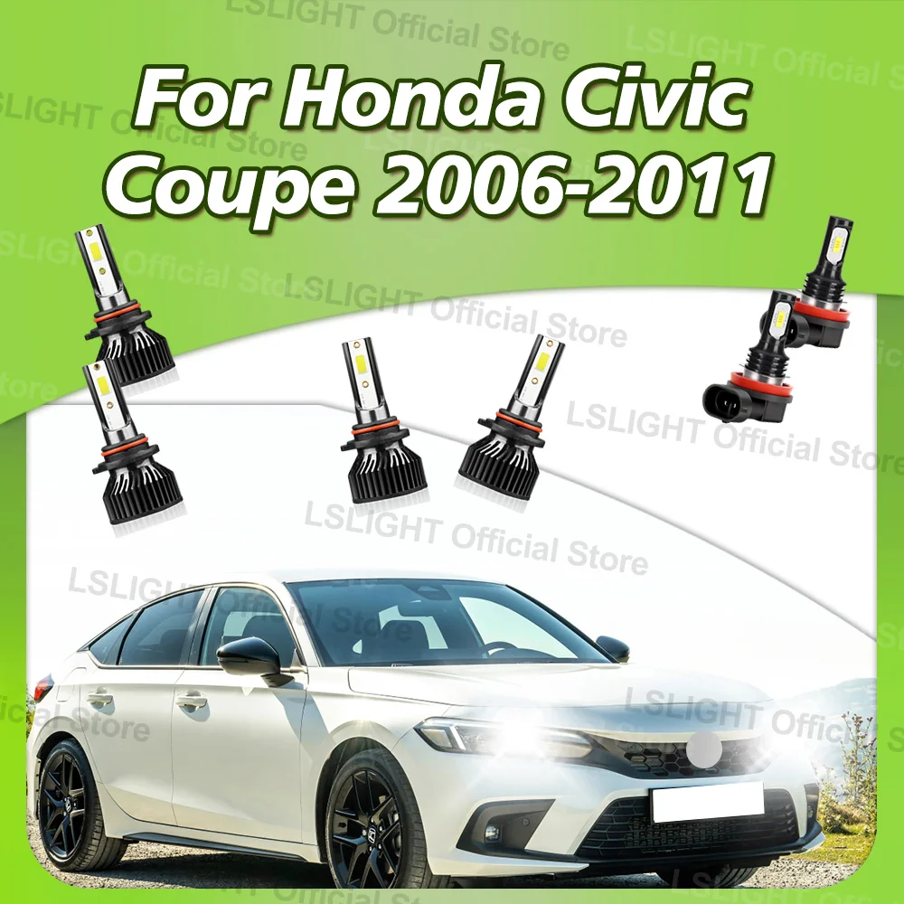 2/6x LED Headlight Lamps 20000LM High Low Beam 6000K Fog Bulbs For Honda Civic Coupe 2006 2007 2008 2009 2010 2011