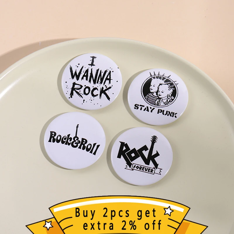 Round Tinplate Soft Button Badge Custom Fun Gesture Animal Cartoon Skull Rock Roll Band Instruments Brooches Badge Wholesale